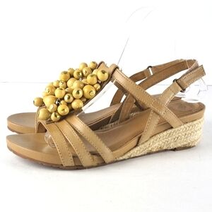 Nurture by Lamaze Tan Leather Wooden Beaded Strappy Espadrille Wedge Sandal
